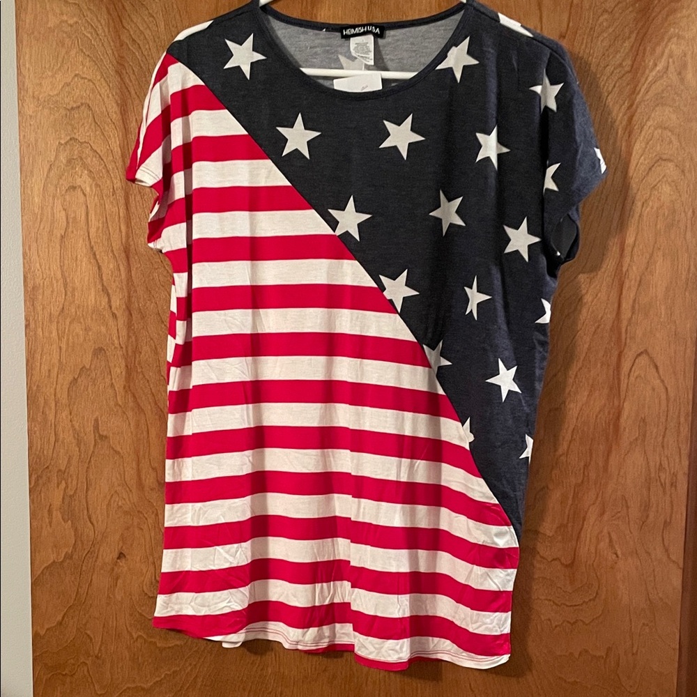 HEIMISH USA Red and Blue Star Striped Tee, XL